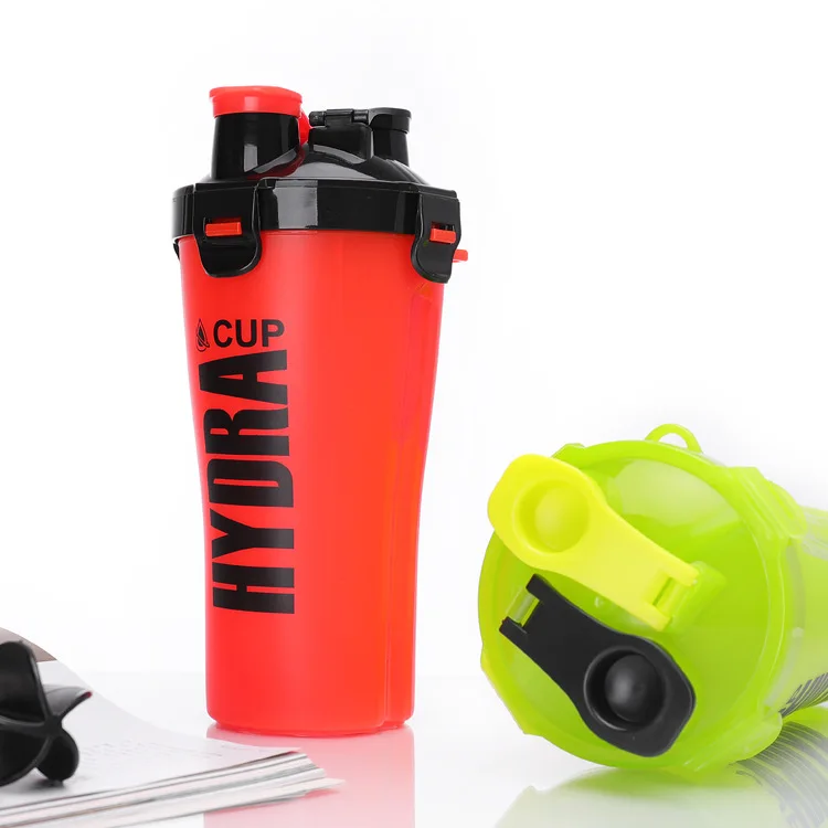 Custom logo dual protein shaker bottles, wholesale plastic sports drinking cup