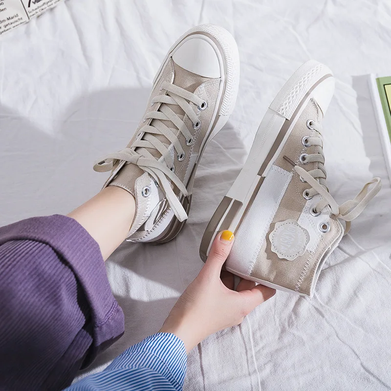 High Cut Women Canvas Shoes Rubber Outsole Fashion Color Match Harajuku Style
