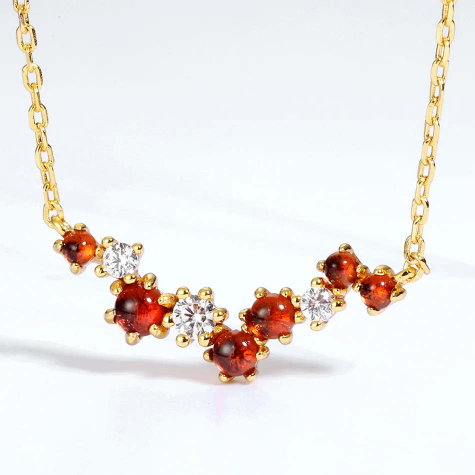 Natural Garnet Sterling Silver Jewelry 14k Gold Plating Necklace For Women Wedding