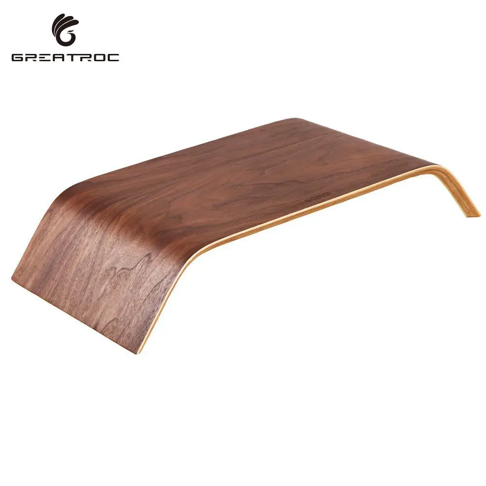 Great Roc High quality natural bamboo wooden desktop computer stand for laptop universal laptop stand wood monitor riser stand