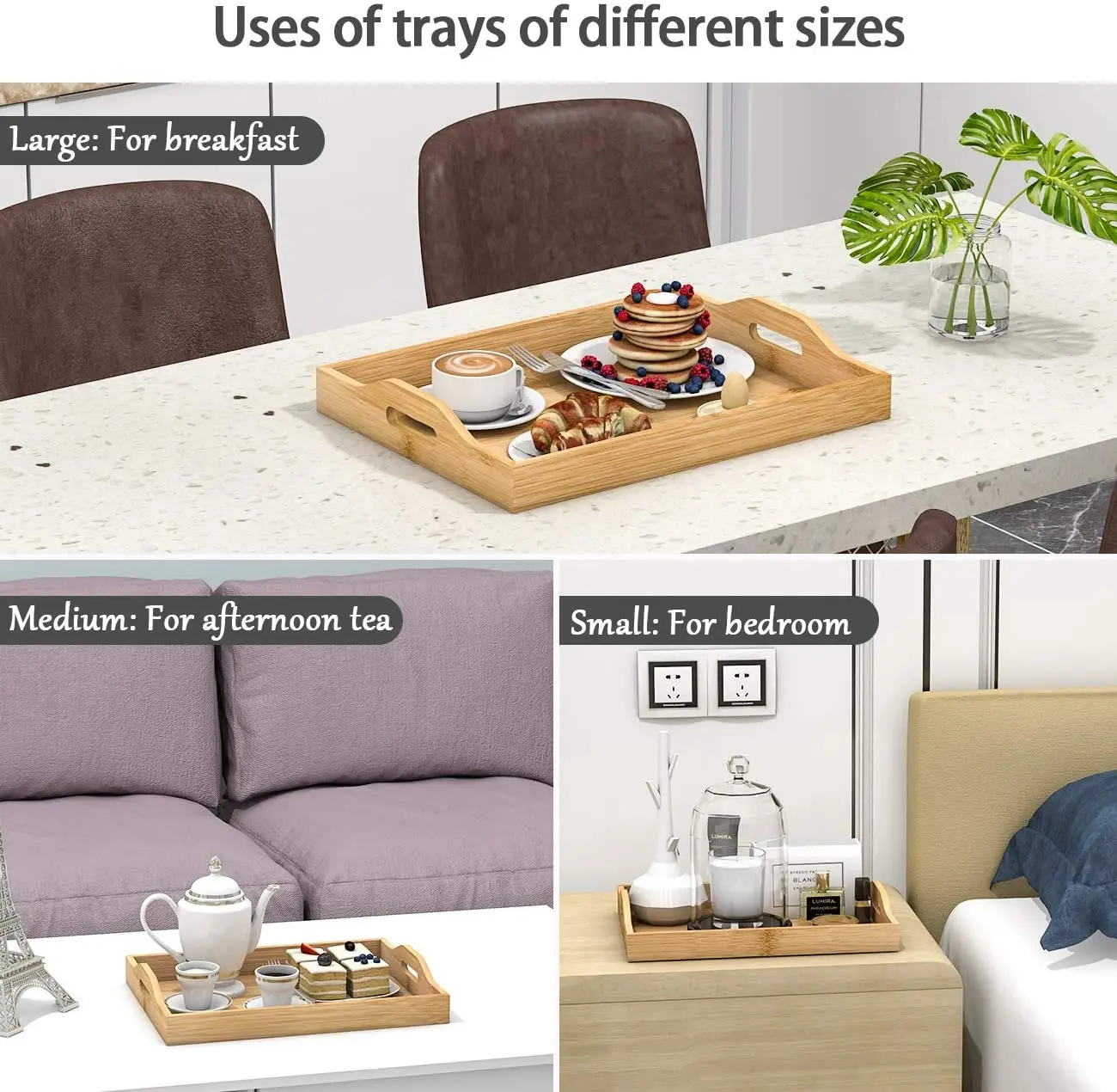 Оптовая продажа, индивидуальный кофейный столик, сервировочный столик, большой деревянный поднос из бамбука, сервировочный поднос из волокна