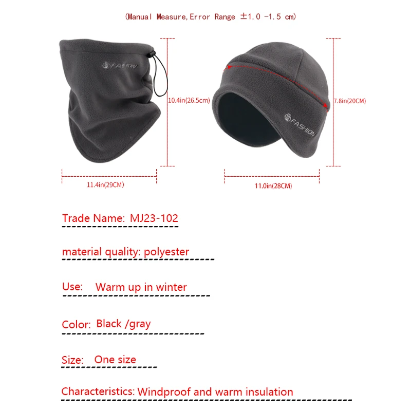 Two piece set Windproof Warm Ski Mask Adjustable Face Cover Thermal Fleece Hood Winter Hat Neck Scarf Cycling Mask Balaclava