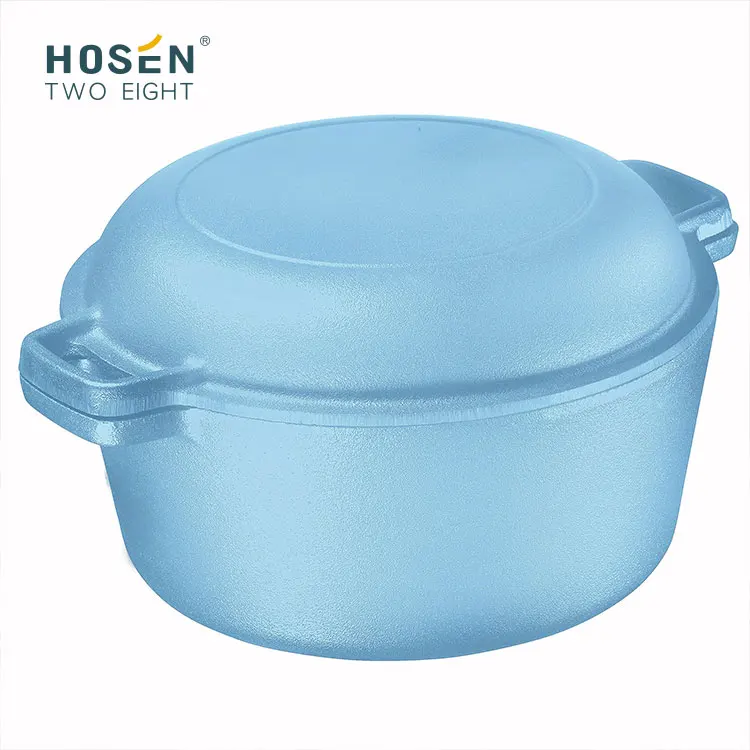 Roasting Dutch Oven With Lid Camping 2 In 1 Enameled Double Round Shape Skillet  Cooker Set Cookware Soup & Stock Pot Fry Pan