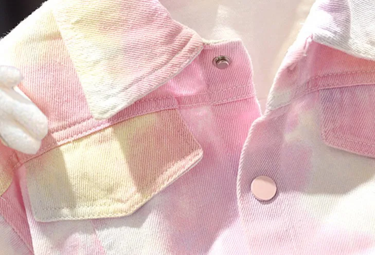 Ivy83629A 1-7Y Girls Baby Cute Little Bear Tops 2023 Kids Spring Autumn New Fashion Fancy Jackets Girls Tie Dye Denim Coat