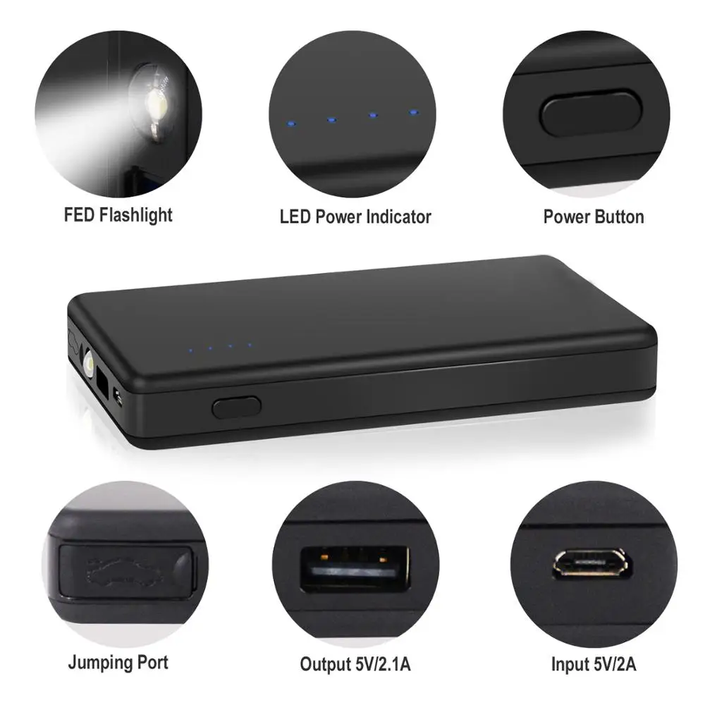 Multi-functional Best Portable 700A Peak 12V 8000mAh Car Jump Starter Up to 4.0L Gas or 2.0L Diesel Engine Power