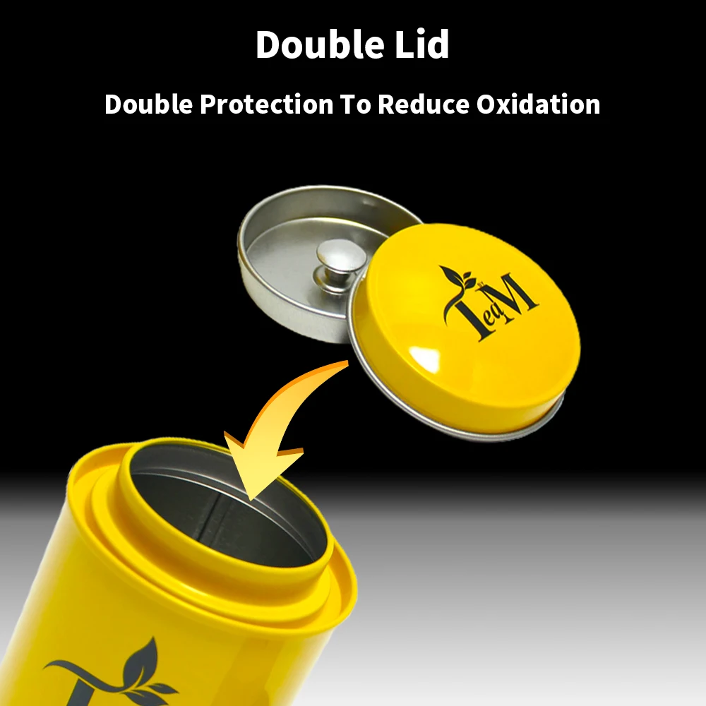 Factory Custom Tinplate Storage Container Round Shape Black Gift Metal Box/Can Big Double Lid Bulk Tea Tin Canister For Tea