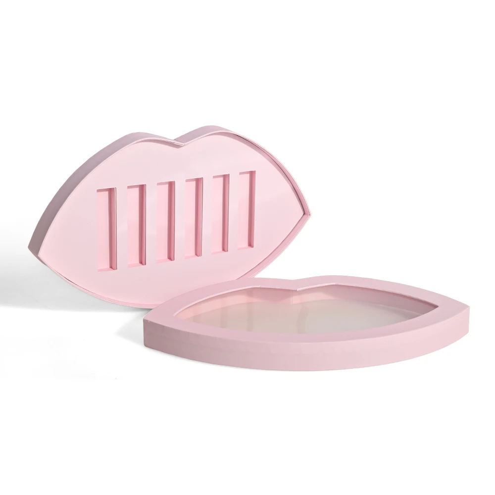 Biodegradable Boite Cadeau Handmade Custom Paper Insert Pink Lip Shaped Lip Gloss Gift Box With Windows