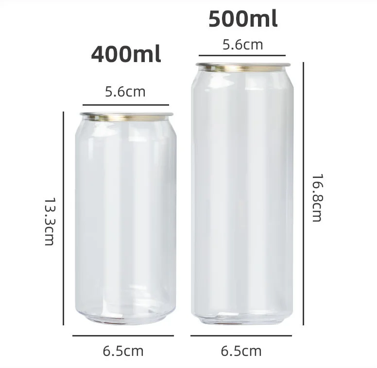Clear transparent PET plastic 250ml 330ml 500ml 650ml easy open cans for soft drink juice