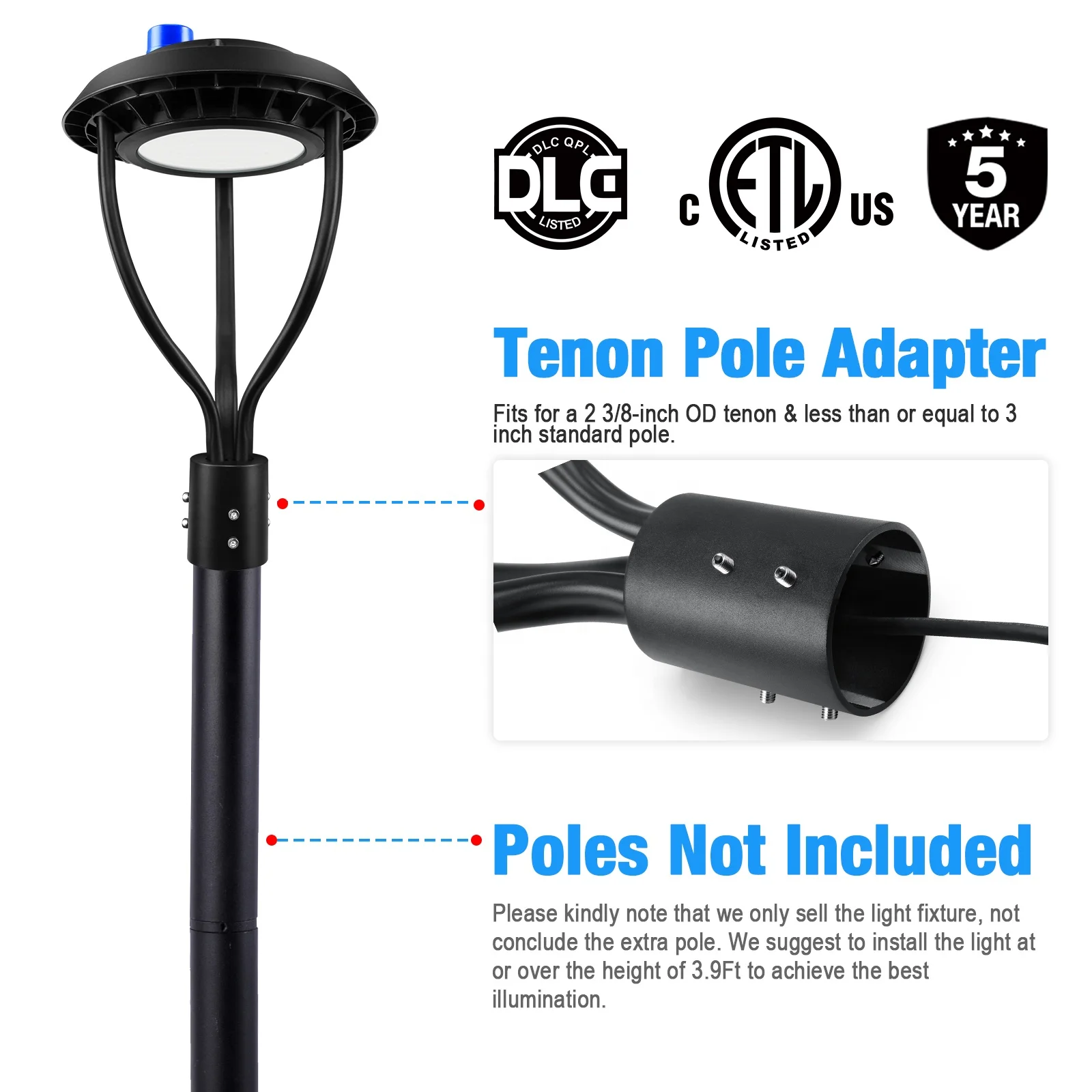  Amazon ETL DLC 100 в 277 60 Вт 80 IP65 Наружное водонепроницаемое освещение светодиодное уличное верхнее