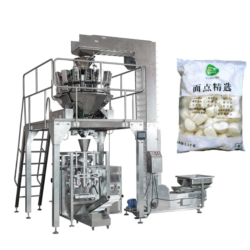 Fully automatic multihead weigher feeding gusset bag packaging machine filling mint brownies pastries packing machine for food