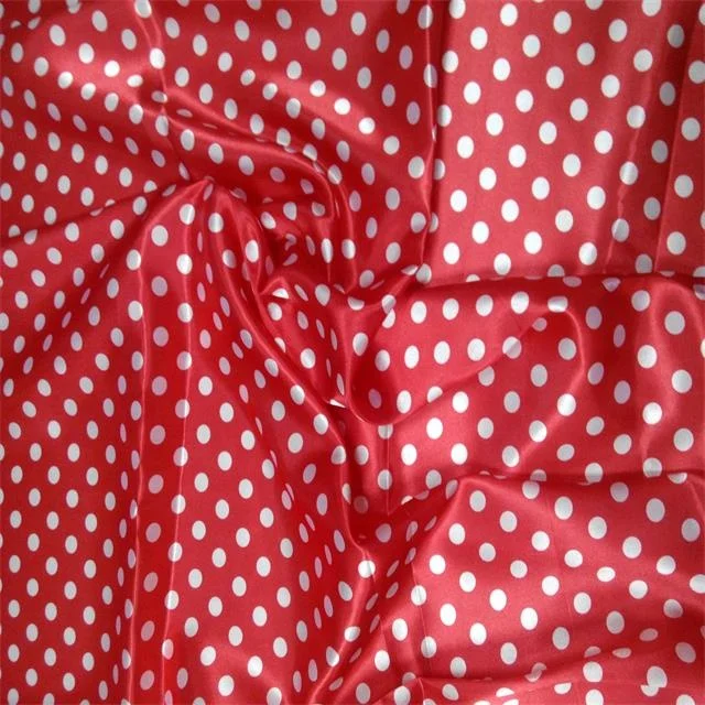 100%Polyester satin dot printed fabric soft feeling customized color for summer dress skirt