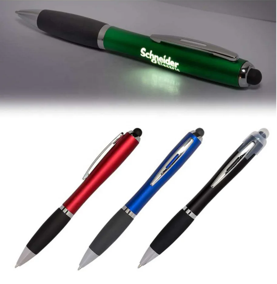
2021 new 3 in 1 OEM Led Light Up Gift Soft Touch Screen ball Pen Custom logo Stylus Promotion Ballpoint Pen 