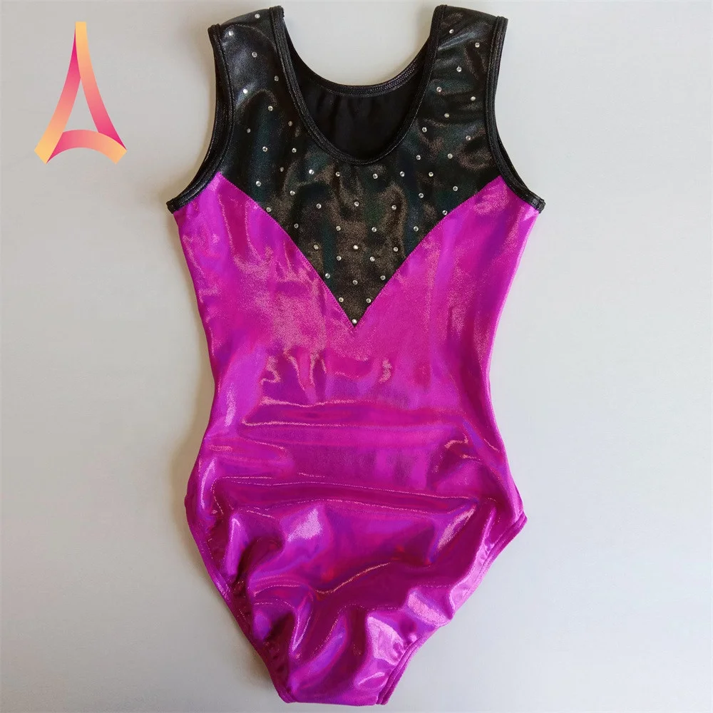Wholesale shining girls leotards sleeveless gymnastics leotards