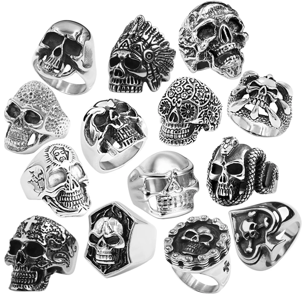 Anillo Wholesale Custom Vintage Stainless Steel Men Punk Skull Rings