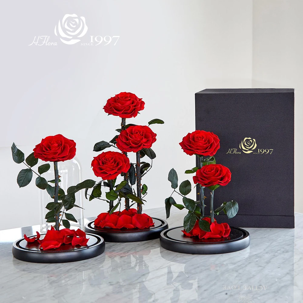 Valentine Day Preserved Roses In Glass Dome Factory Glass Dome With Wood Base Eternal Rose Preserved Flower In Glass Dome