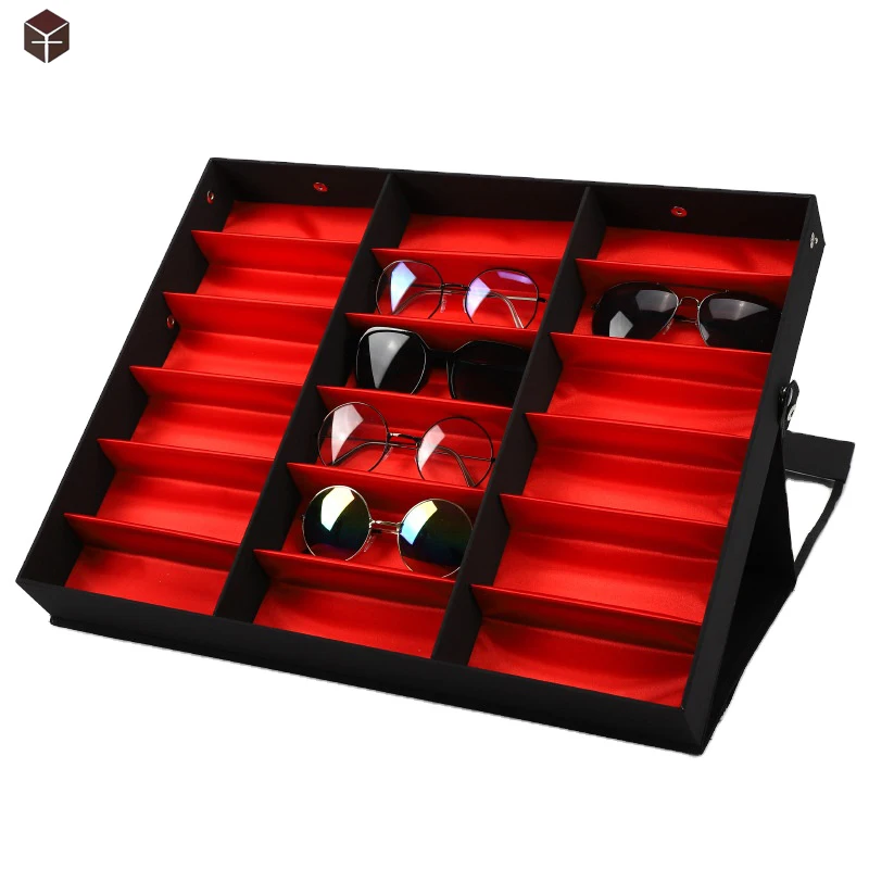 Wholesale 18 Slots Sunglasses Display Boxes Holder Eyewear Display Stand custom logo Eye Glasses Storage Box Cabinet