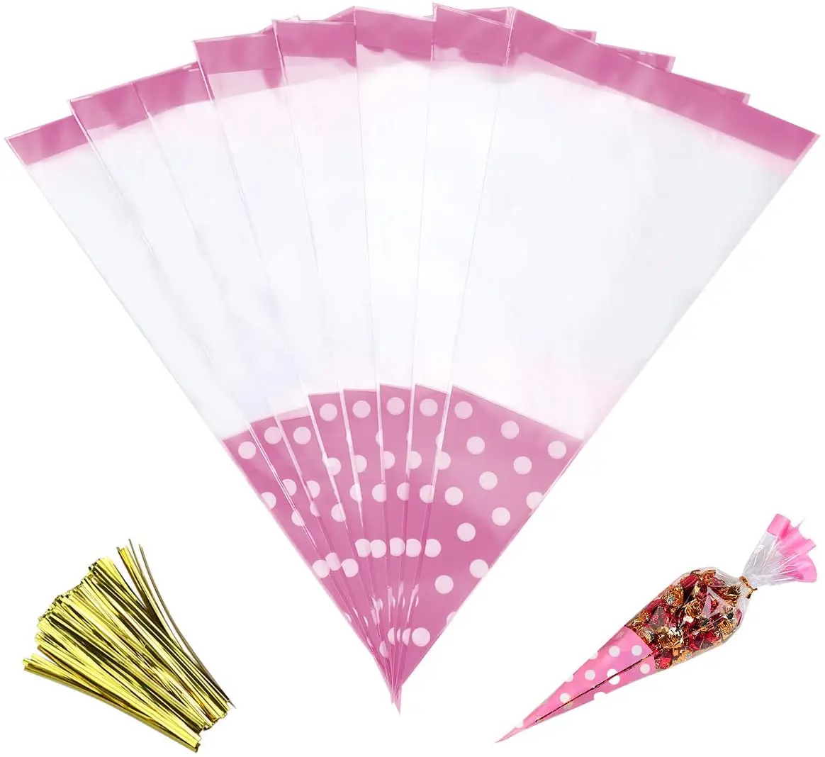 Clear Cellophane Cone Bags Twist Ties Large size Party Sweet Cello Candy bags