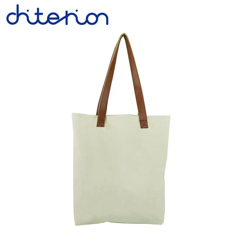 Chiterion Recycled Cotton Canvas Transfer Printing Press Screen FashionTote Bag For Ladies Girls PU Handle Tab With Inner Pocket