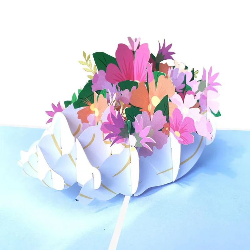Romantic conch handmade Greeting Cards Flower hot sale pop up valentine 3D cards