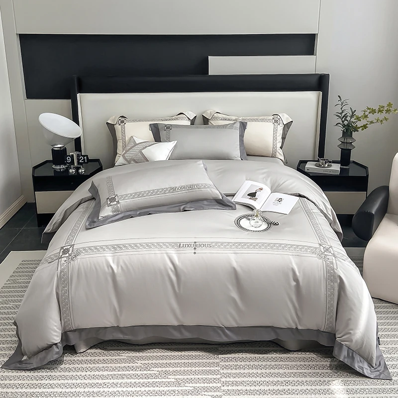 2024 Autumn And Winter New 100 Light Luxury Long-staple Cotton Embroidery Four-piece Set Of All-cotton Pure Cotton Bed Sheet