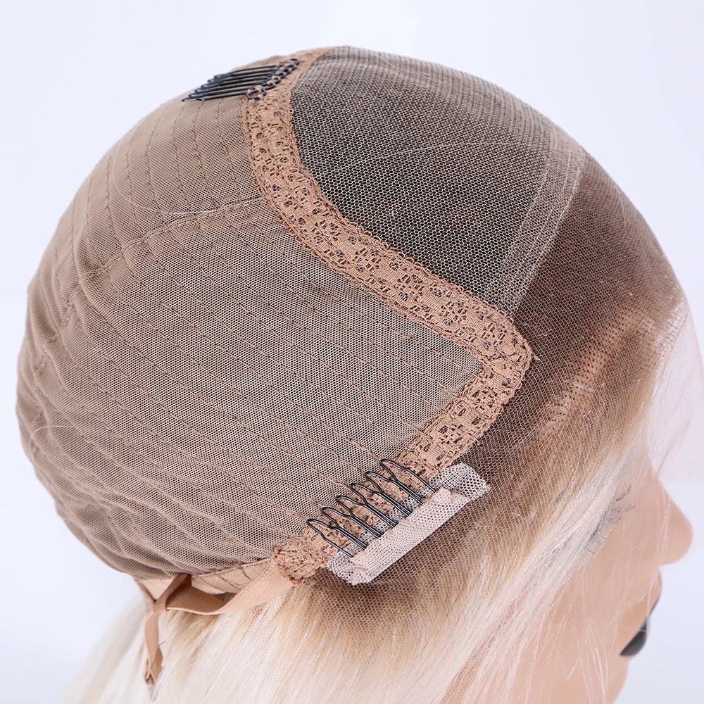 Top quality 18 inches white color with dark roots frontal lace wigs human hair