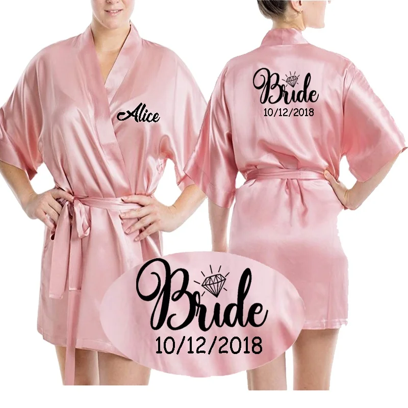 Personalized Satin silk Bride party Robe women custom wedding date bride kimono Peignoir bridesmaid bridal robes