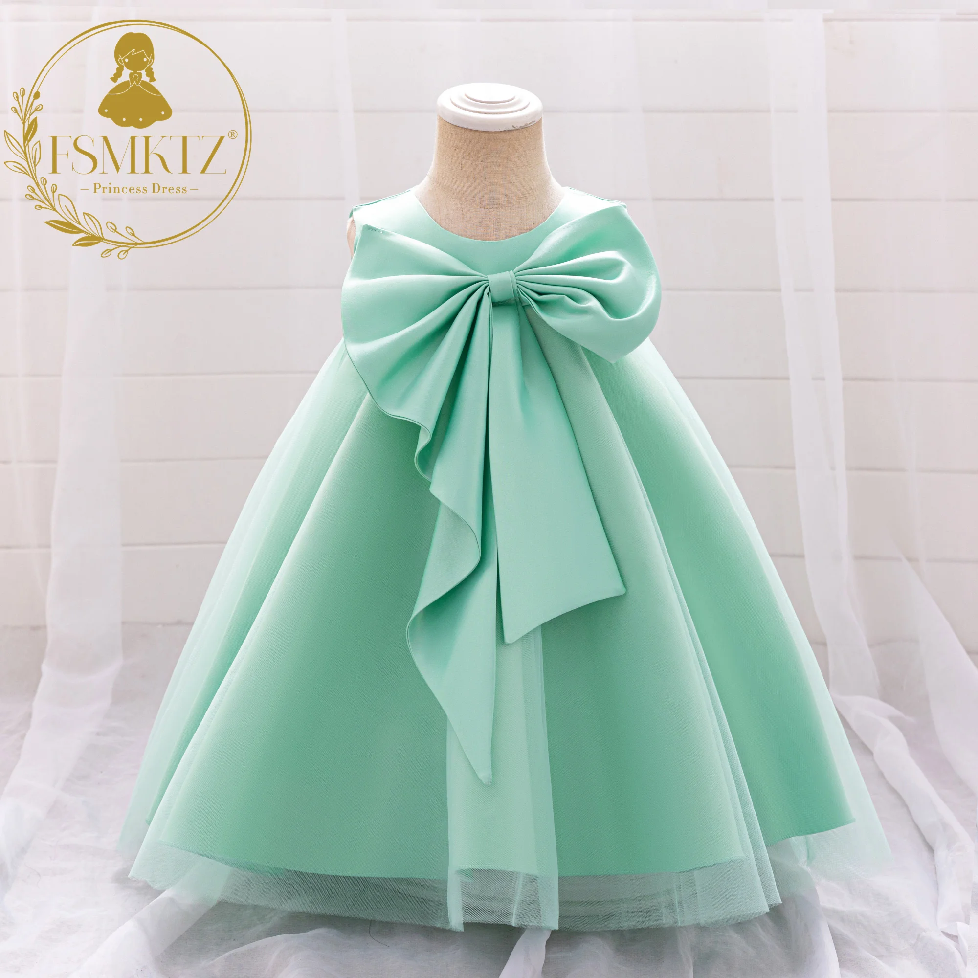FSMKTZ Wholesale Kids Dresses  0-4Years Floral Children Clothing Princess Party Girl Baby Birthday Dress baby girls dress