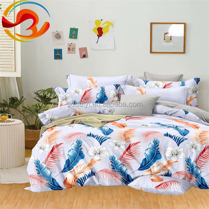 Changyi Baiyi Factory sale flower design microfiber polyester printed bedsheet home bedding set luxury
