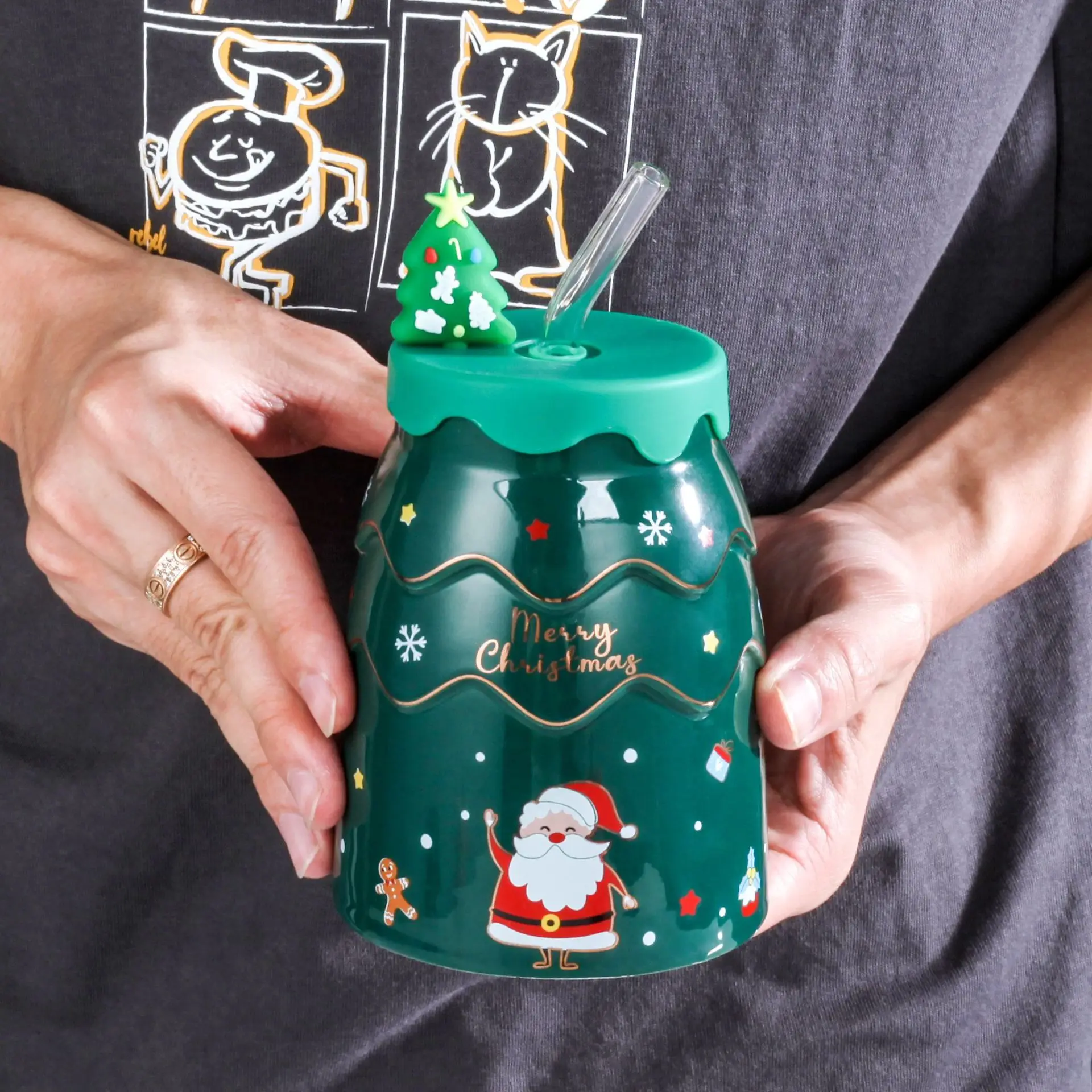 Flypeak New Arrival Nordic 400ml 450ml Santa Porcelain Gift Mug Christmas Ceramic Coffee Cup Mug Christmas Ceramic Mugs