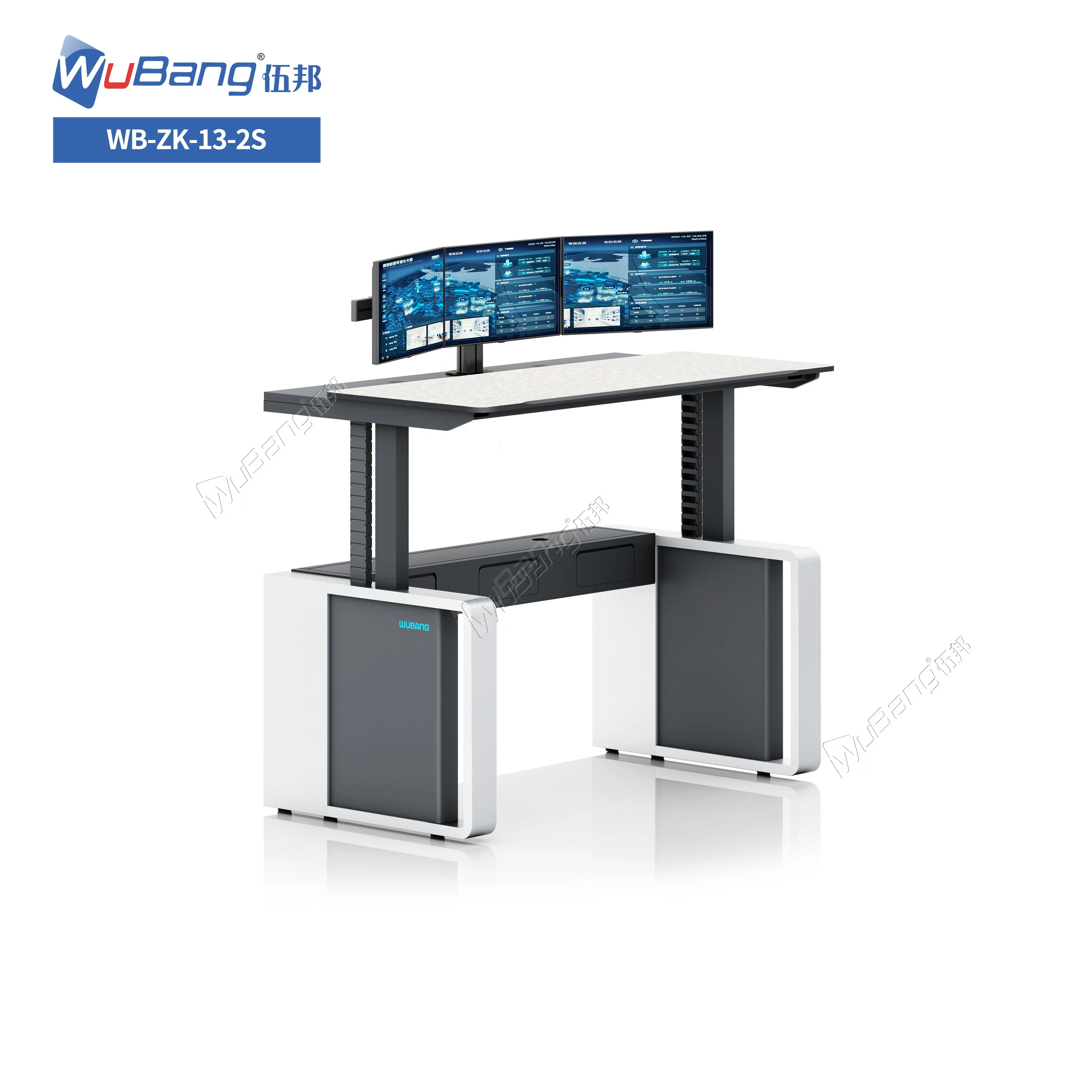 Synchronized Two-part Column Leg ECO Console I.T. Operations Ergonomic Workstation Control Room Console With Multi Screen