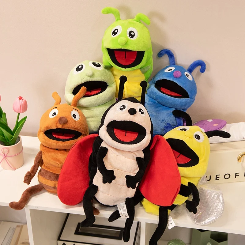 Wholesale Custom 40cm Cartoon Insects Series Plush Hand Puppets Stuffed Animal Soft Cute Bee Ant Ladybird Plush Educational Toy