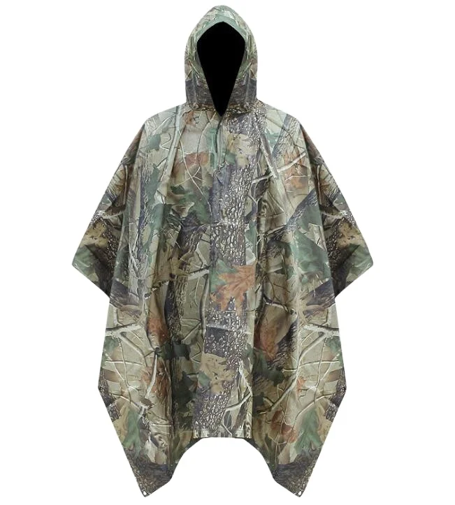 Wholesale Outdoor Adult Hiking Raincoat Leaves Camouflage Printing Square Rain Poncho