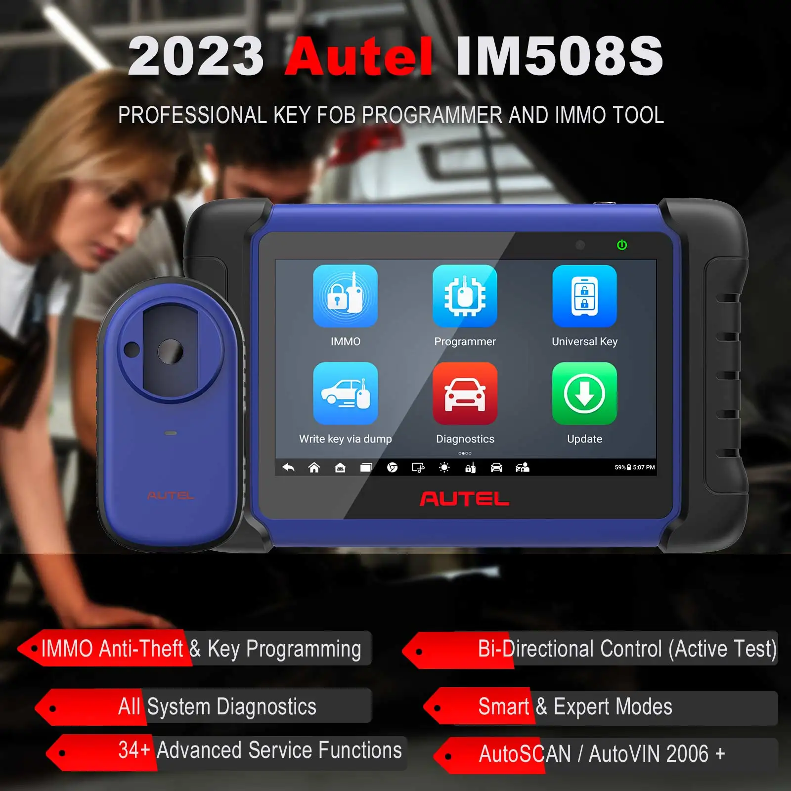 2023 Новый Autel MaxiIM IM508S Усовершенствованный инструмент программирования автомобильных ключей KM100 с полной системой диагностики двунаправленным управлением