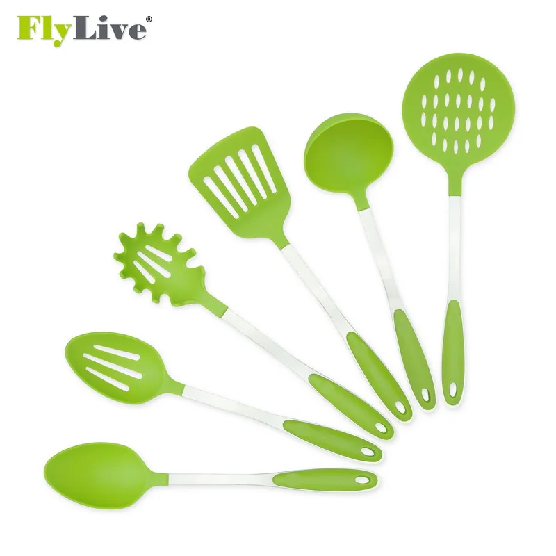 
Kitchen Utensils 6-Piece Tool Set: Ladle Pasta Fork Slotted Spoon Solid 