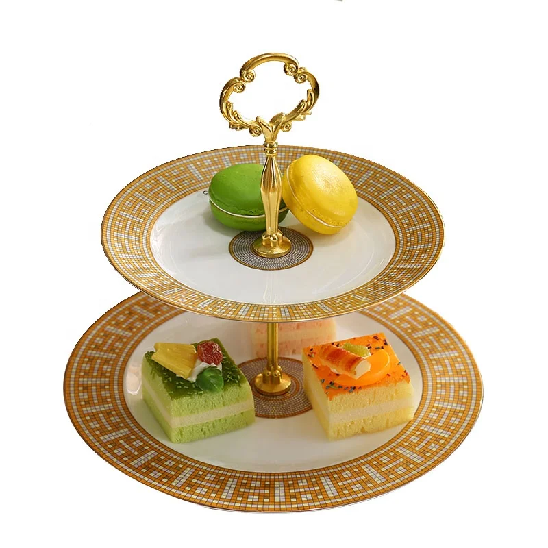 New Designs Cake Plate Royal British Ceramic Plate Luxury bone china 2-layer Party Plates