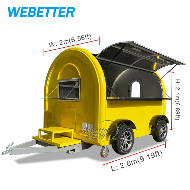 Street Small Mobile Kitchen Fast Food Trailer Pizza Burger Food Truck Fiberglass Mini Food Cart With Wheels For Restaurant