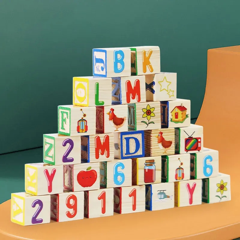 Wood 2024 New Design Unisex Toys Montessori Early Educational Multi-function Building Blocks Spelling Game Matching Box for kids