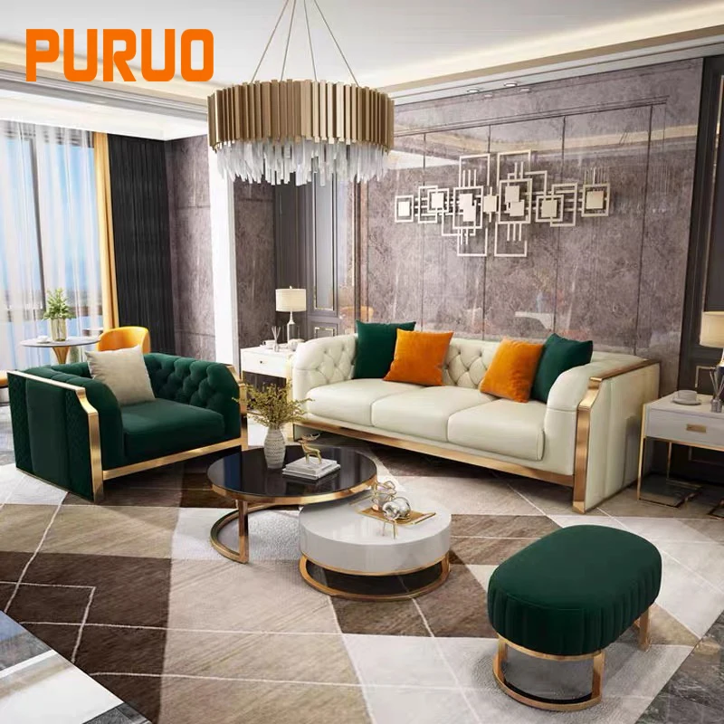 Puruo italian designer sofa set price stainless steel upholstery fabric premium saudi arabia style couch sofa in pakistan