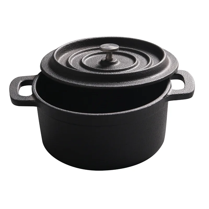 Mini Pre-Seasoned Cookware Uncoated Double Ear Soup Pot Stew Dutch Oven Cast Iron Pot with Lid