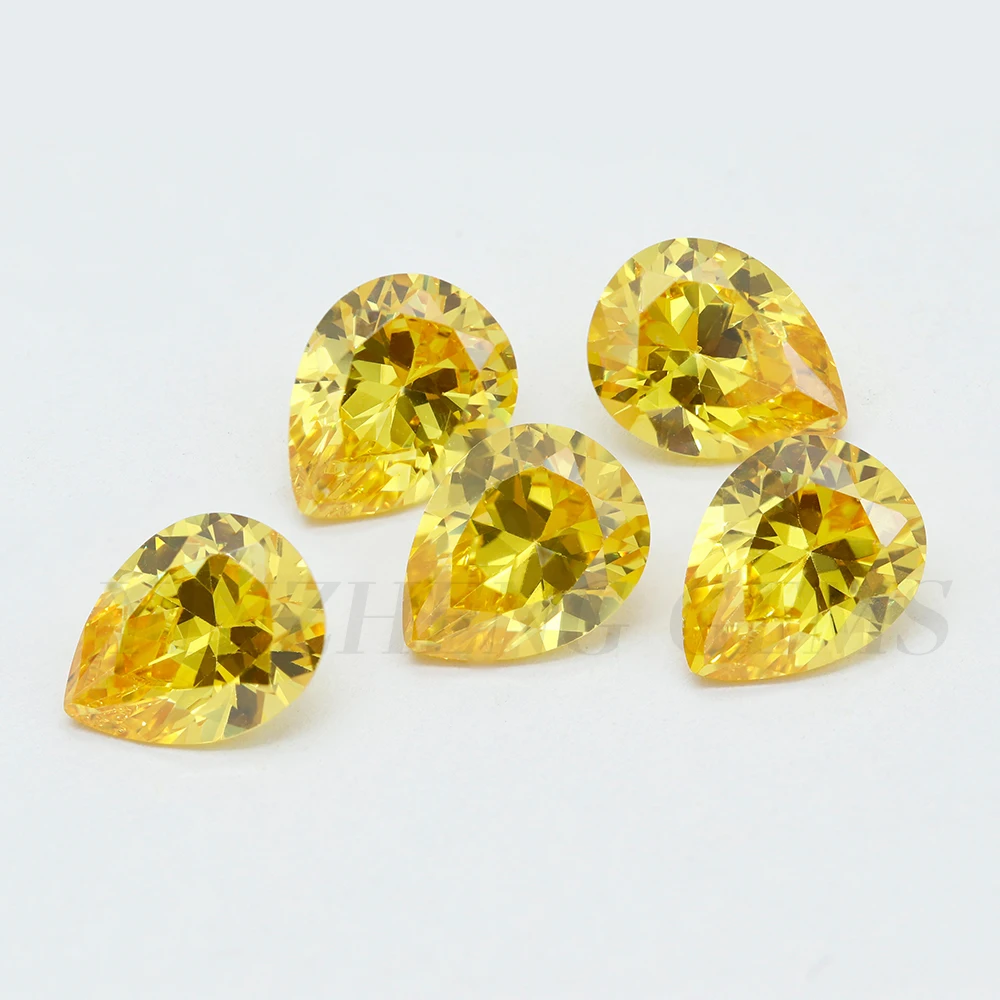 Hot Sale Loose synthetic gemstones Gold Yellow CZ Pear Cut gemstones cubic zirconia for Making Jewelry