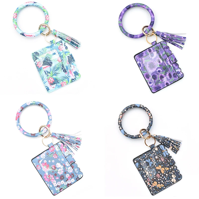 New Design Keychain Bracelet Wristlet Silicone Beaded Key Ring Bracelet with Card Wallet Elastic Keyring Bangle for Womens