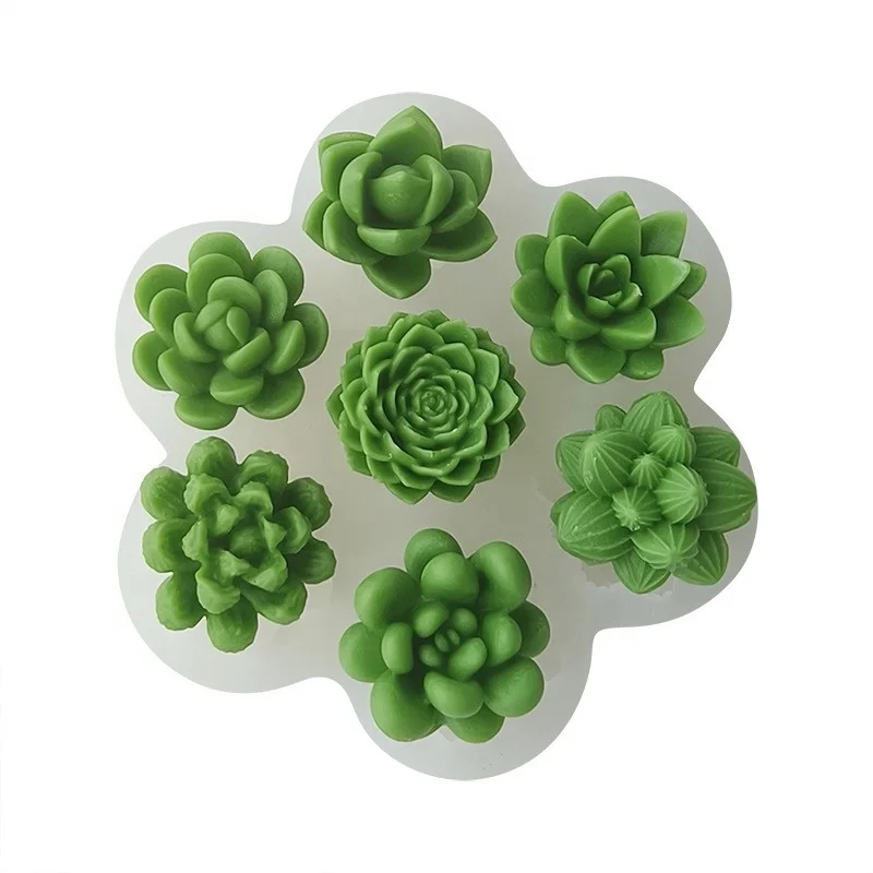 DM941 7 Cavity 3D Cactus Succulent Silicone Mold Plant Flower Wax Scented Candle Soap Making Craft Supplies for Handmade