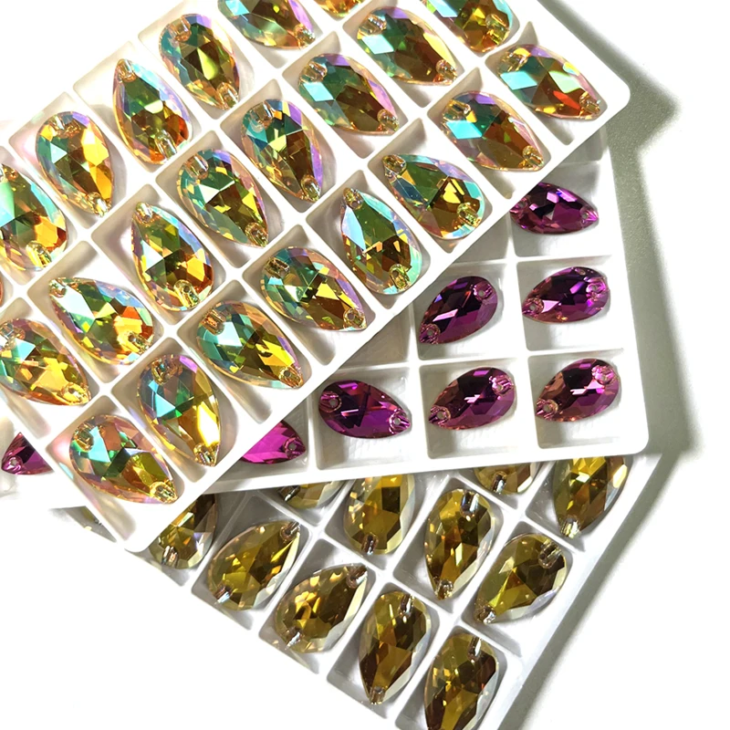 Lucky K9 sew on rhinestone strass drop shape 11*18mm sunshine color sew on crystal for wedding dress