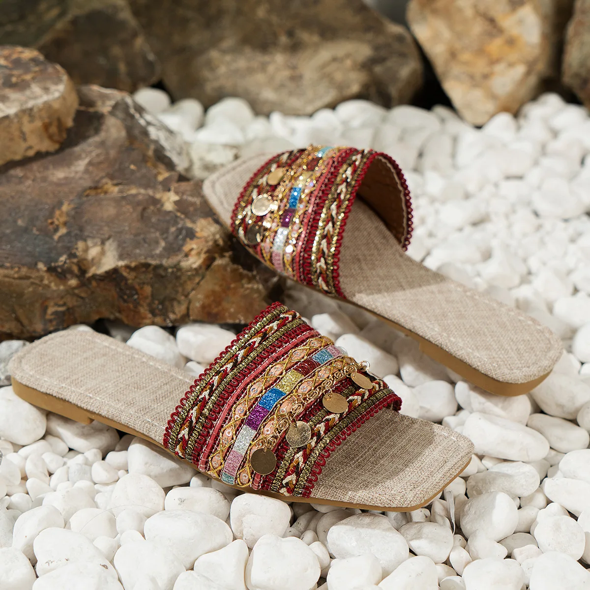 Fashion Women Shoes Artisanal Handmade Slides Sandals Greek Style Boho Flip-Flops Sandals