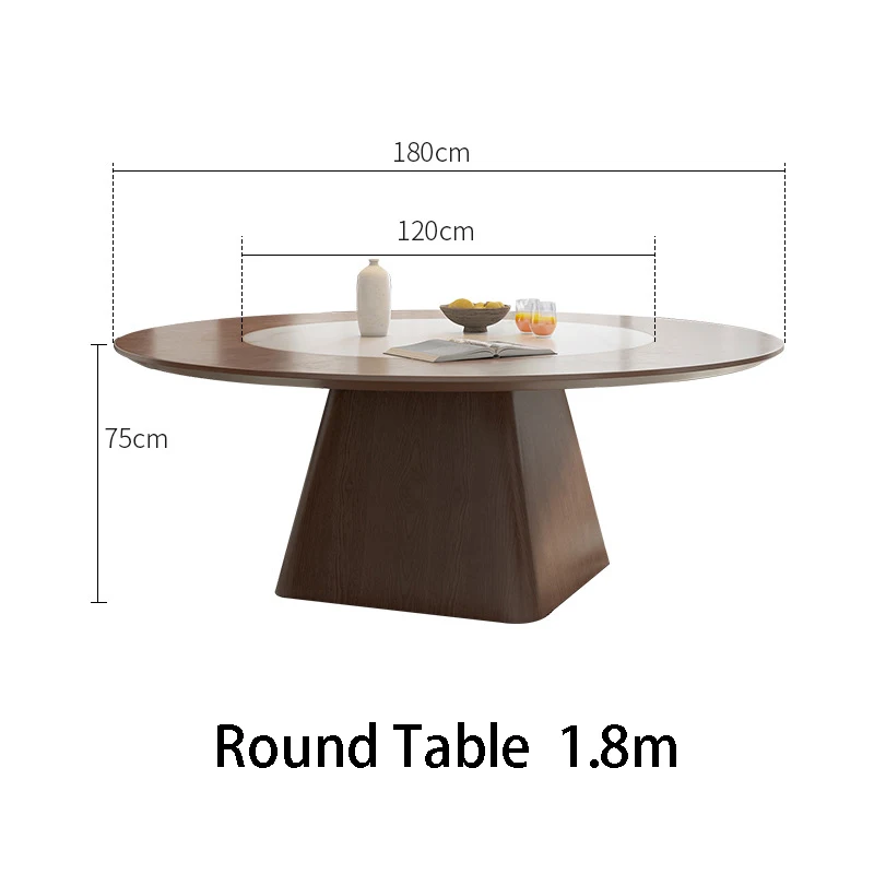 Sintered Stone Slab Dining Table Household Solid Wood Walnut Ribbon Embedded In Rotary Round Table Northern Europe Large Table