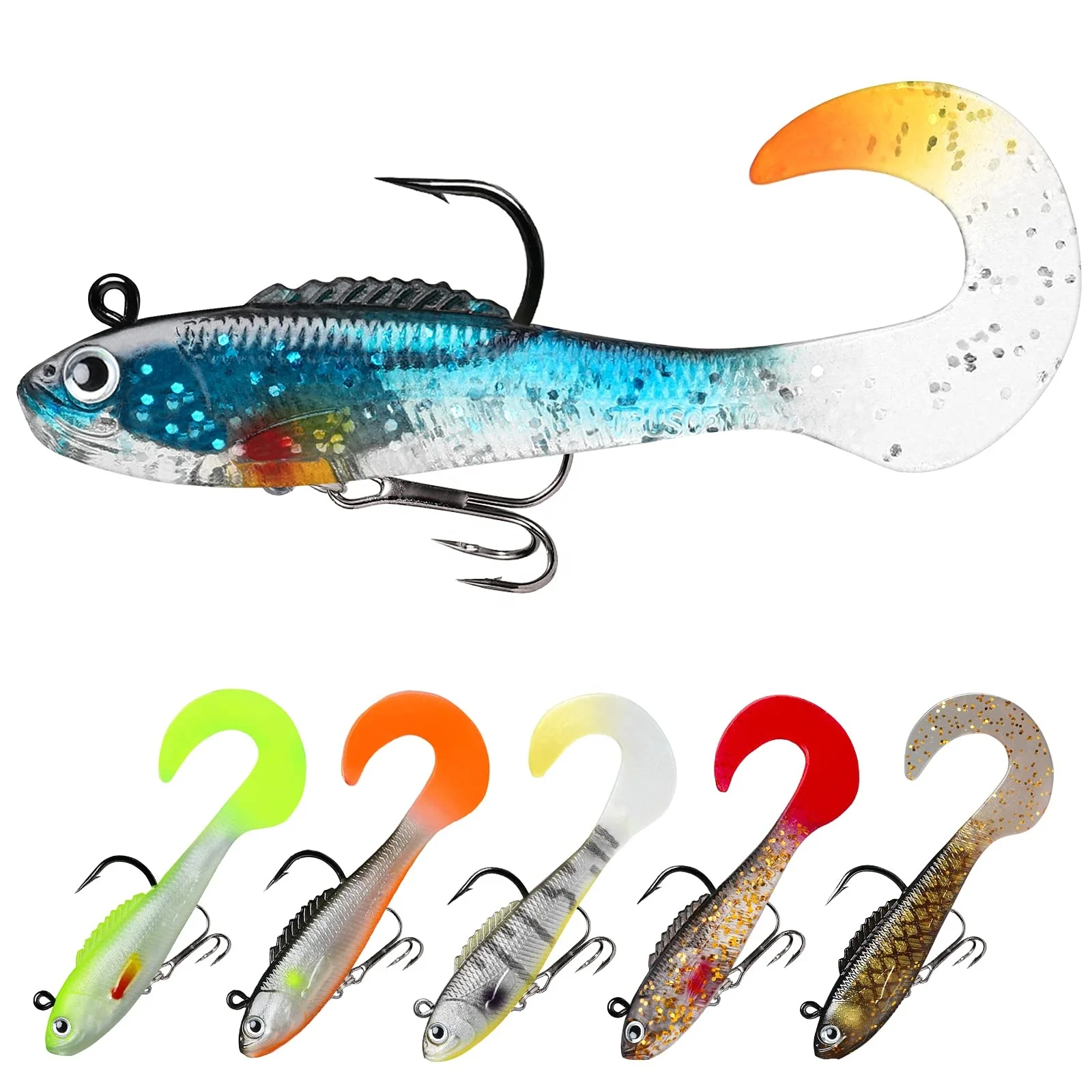 Truscend Amazon Best Seller pike carp pre rigged jig head soft cured tail plastic artificial fishing lures bait for trout