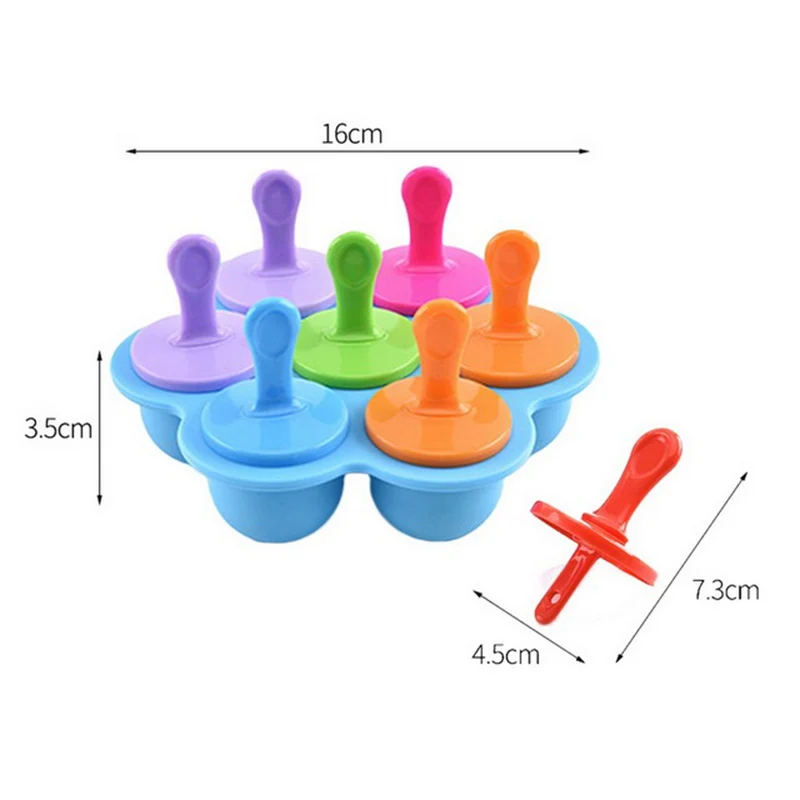 Wholesale 7 Holes Silicone Mini Ice Pops Mold Ice Cream Ball Lolly Maker Popsicle Molds Baby Diy Food Fruit Shake Ice Cream Mold