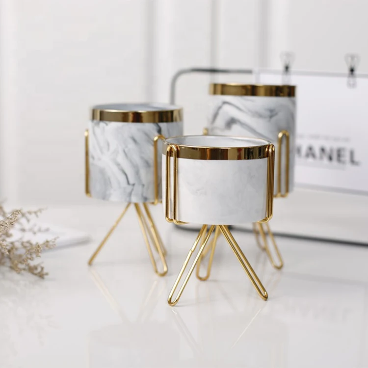 Wholesale cylinder customizable cheap price wedding decorative marble unique ceramic luxury candle jars with iron rack