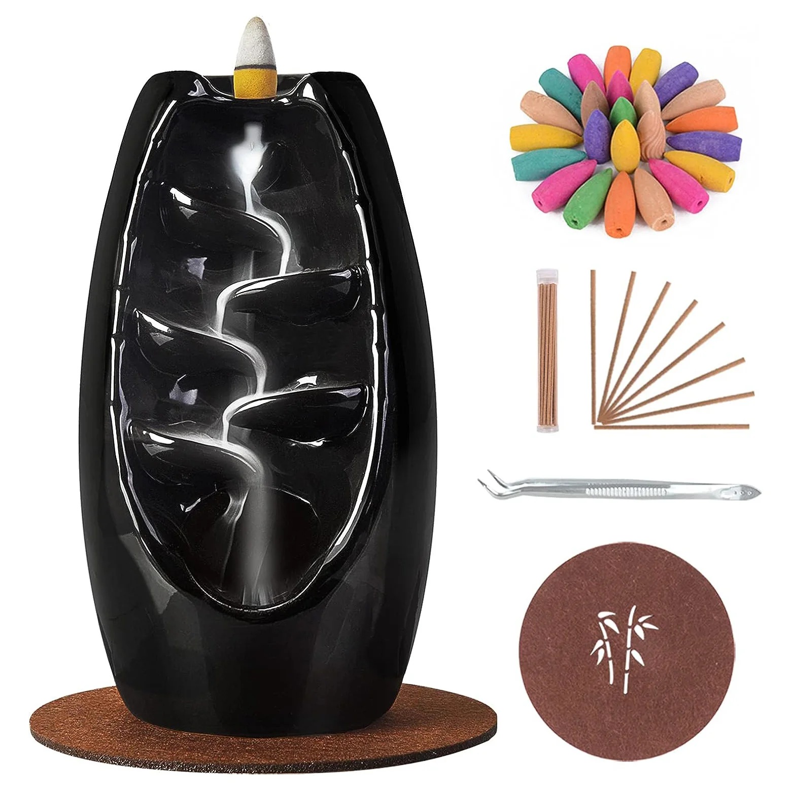 Custom Backflow Fragrance Fir and Pine Incense Cones Burner with Sandalwood Scented Potpourris Incense Burner