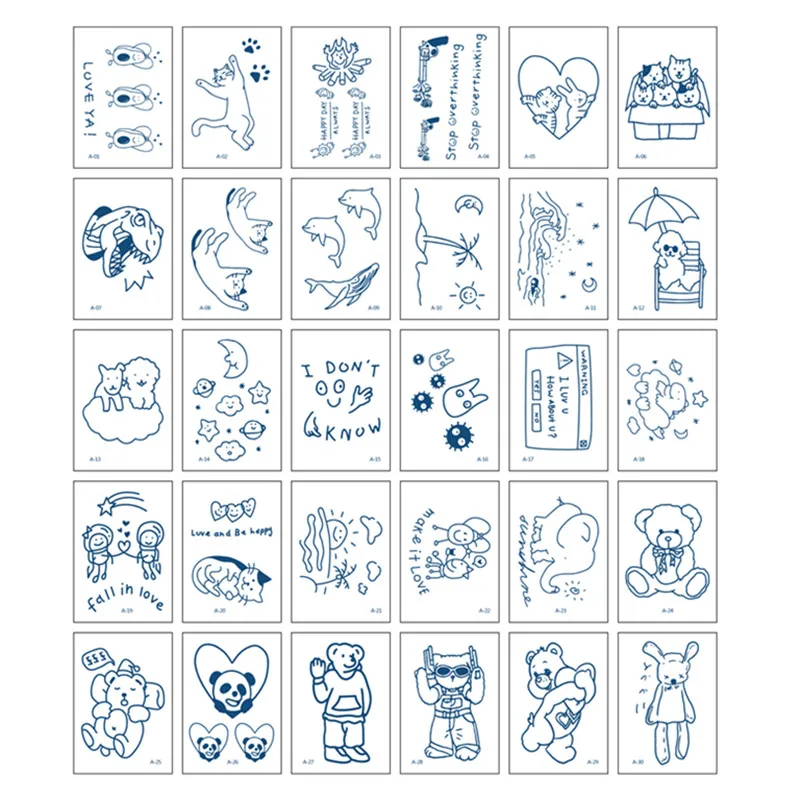 30pcs/set Lettering Tattoos Girl Cute Cartoon Bear Letter Tatuajes Temporary Halloween Tattoo Sticker